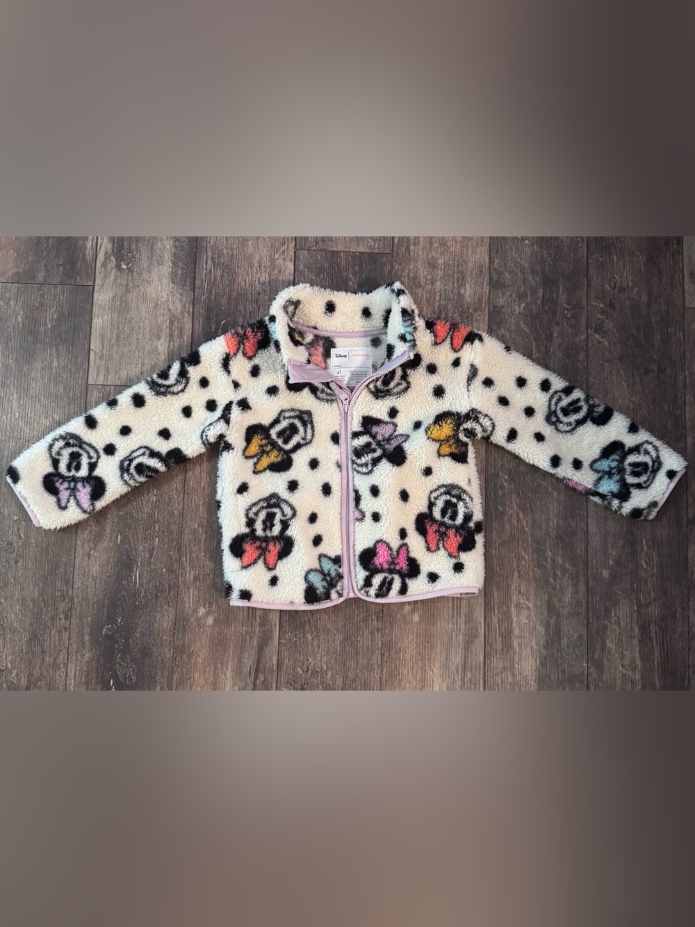Disney Cream Minnie Sherpa Zip Jacket with Pink, Yellow & Aqua Accents